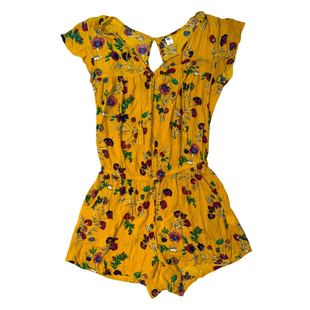 Old Navy Floral Short Sleeve Romper Shorts Keyhole Tie Back Elastic Waist Small